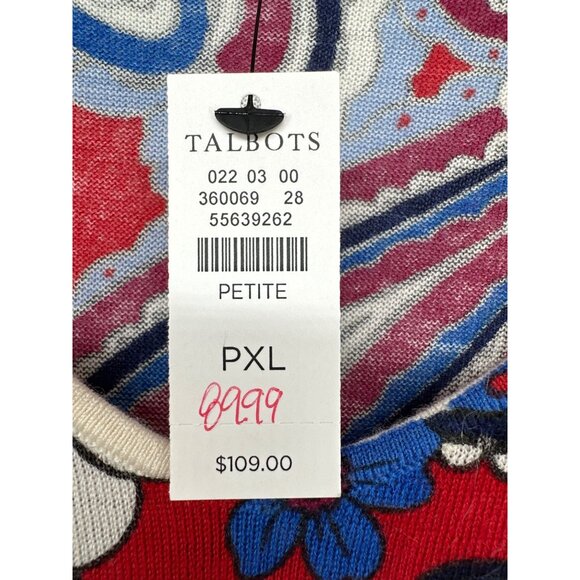 Talbots Womens Sweater Sz XL Petite Red Paisley Floral Merino Wool NEW MSRP $110 - Picture 6 of 13
